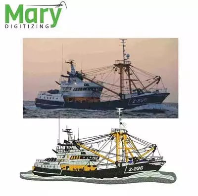 boat embroidery digitizing